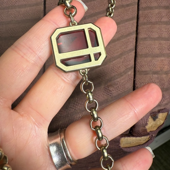 Chico's Goldtone & Faux Ruby Red Lariat Length Rolo Chain Necklace - Picture 11 of 12